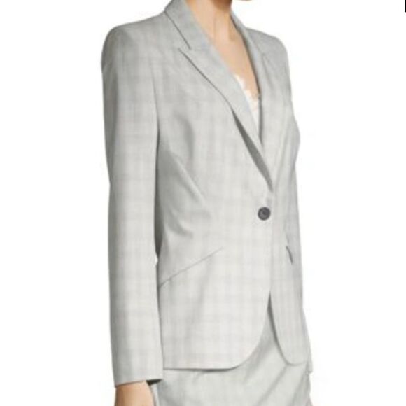 Elie Tahari Allegra Micro-Plaid One Button Jacket Blazer Gray Size 12 NWT - Picture 1 of 10